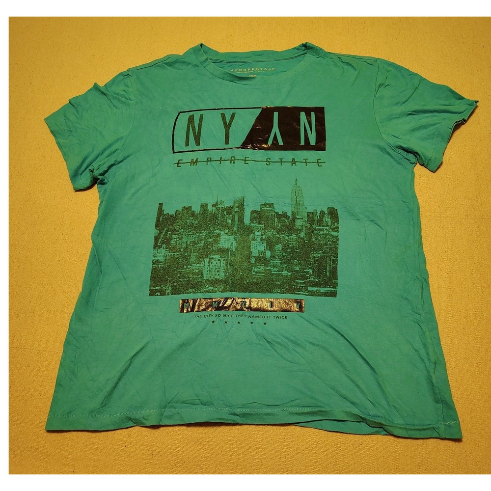 Aeropostale Mens M Teal‎ Green New York City Empire State Graphic T-Shirt NYC 23